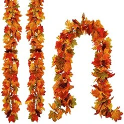 3 Pcs 【Upgrade Length】 7FT Fall Maple Leaf Garland, Anna's Whimsy Artificial Maple Garland, Hanging Vine Garland Artificial Autumn Vines For Home Wedding Fireplace Party Thanksgiving Decor