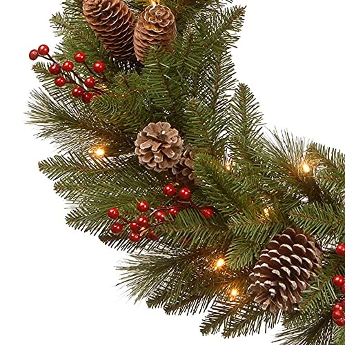 National Tree Company Pre-Lit Artificial Christmas Wreath, Green, Bristle Berry Pine, White Lights, Decorated With Frosted Branches, Pine Cones, Berry Clusters, Christmas Collection, 24 Inches 6 National Tree Company Pre-Lit Artificial Christmas Wreath, Green, Bristle Berry Pine, White Lights, Decorated With Frosted Branches, Pine Cones, Berry Clusters, Christmas Collection, 24 Inches - Image 6