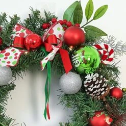 WBHome Pre-lit 24 Inch Artificial Christmas Wreath, Elf Green & Red Lighted Wreath With 35 LED Lights For Indoor Outdoor Front Door Window Xmas Decor Holiday Decorations, Battery Operated -Department 56 Shop 61D822BbU9L