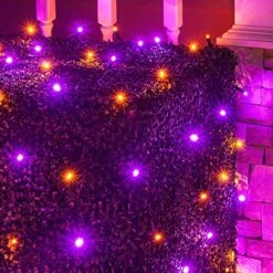 Halloween Net Lights, 100 Purple And Orange Mini LED Lights On Black Wire, 4' X 6' Fun House Halloween Lights Party Lights (100 Net Lights)