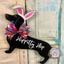 Easter Dachshund Door Hanger Wooden Door Hanger Ornaments Rustic Dachshund Welcome Sign Front Door Porch Decor 1PC15.7 * 17.7 Inch Easter Gifts Housewarming Gifts (Brown) -Department 56 Shop 61HFo mvASL. AC
