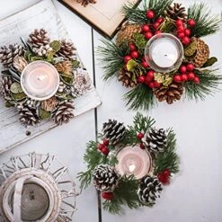 Christmas Candle Ring Small Artificial Red Berry Wreath Candle Holder Rings Centerpiece ChristmasTable Decoration (Green) -Department 56 Shop 61KWMXiFGkL