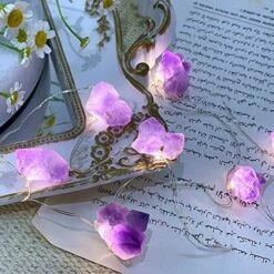JASHIKA Genuine Amethyst Crystal Fairy Lights, Natural Healing 20 Raw Stones String Of Lights 6.5ft Remote Control USB Plug In For Reiki Ornaments Bedroom Wedding Decoration -Department 56 Shop 61LTXmNmODL