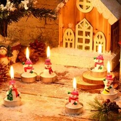 12 Pieces Christmas Tealight Candles Handmade Delicate Santa Claus, Snowman, Pine Cones, Christmas Tree, Shoes, House, Santa Hat Candles, Christmas Home Decorations (Chic Style)
