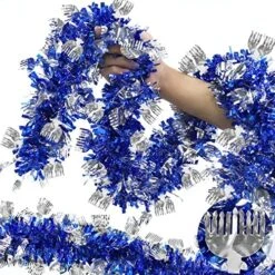 TURNMEON 18 Feet By 6 Inch Hanukkah Garland Decoration, Blue Tinsel Garland With Silver Menorah Ornaments Metallic Streamers Chanukah Hanukkah Decorations Indoor Outdoor Home Party Supplies -Department 56 Shop 61PKIauEAnL. AC