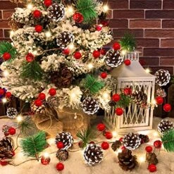 [ Timer ] 9FT Prelit Christmas Garland With Lights Battery Operated Garland String Lights 30LED Warm White Lights 52 Red Berries 35 Pinecones Christmas Decorations Indoor Outdoor Xmas Home Decor -Department 56 Shop 61PKPrliyzL