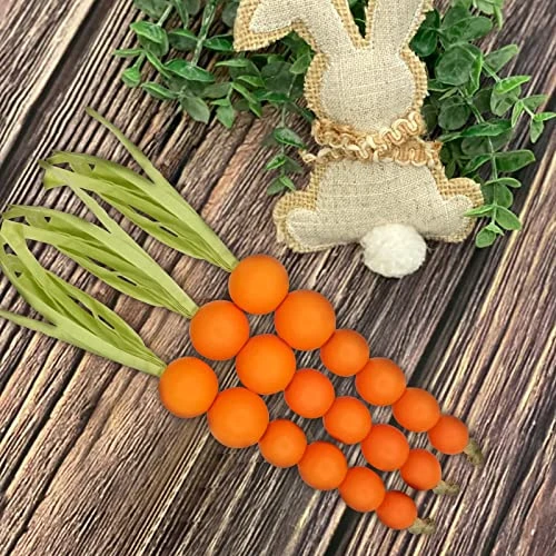 Beaded Carrot Spring Wood Tiered Tray Decorations Easter Beaded Garland Farmhouse Home Decors, 3 PCS 1 Beaded Carrot Spring Wood Tiered Tray Decorations Easter Beaded Garland Farmhouse Home Decors, 3 PCS