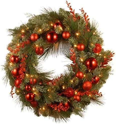 National Tree Company Pre-Lit Artificial Christmas Wreath, Green, Evergreen, White Lights, Decorated With Ball Ornaments, Red Sprigs, Christmas Collection, 24 Inches 5 National Tree Company Pre-Lit Artificial Christmas Wreath, Green, Evergreen, White Lights, Decorated With Ball Ornaments, Red Sprigs, Christmas Collection, 24 Inches - Image 5