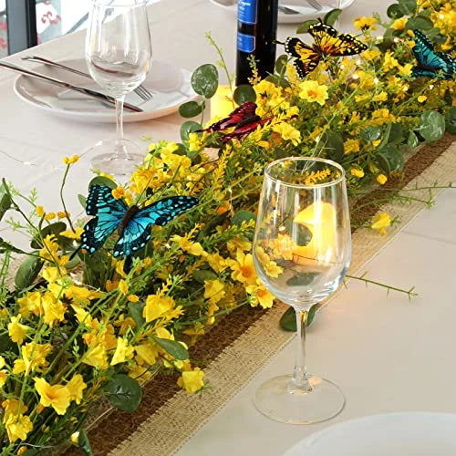 6FT Artificial Daisy Garland, Fake Flowers Eucalyptus Greenery And Mixed Flowers Vines With Butterflies And Light String, Spring/Summer Front Door Garland For Wedding Home Wall Indoor Front Door Decor 4 6FT Artificial Daisy Garland, Fake Flowers Eucalyptus Greenery And Mixed Flowers Vines With Butterflies And Light String, Spring/Summer Front Door Garland For Wedding Home Wall Indoor Front Door Decor - Image 4