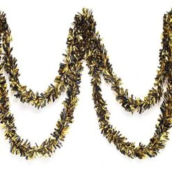 Anderson's Black And Gold Metallic Tinsel Twist Garland 4 Inches Wide X 25 Ft Long, Parade Float Decorations, Metallic Tinsel Garland, Christmas Garland Décor For Home And Party