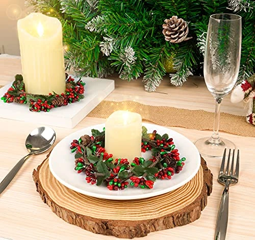 Christmas Candle Ring, 4 Inch Candle Rings For Pillars Beaded Berry With Pinecones Wreath Candlering Candle Ring Xmas Table Centerpiece Decoration,Set Of 3 1 Christmas Candle Ring, 4 Inch Candle Rings For Pillars Beaded Berry With Pinecones Wreath Candlering Candle Ring Xmas Table Centerpiece Decoration,Set Of 3