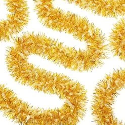 Dilunave 40 Feet Metallic Tinsel Twist Garland Foil Tinsel Garland Decoration Christmas Tinsel Garland For Christmas Tree, Wedding, Birthday And Party Hanging Decorations (Gold) -Department 56 Shop 61Tcc2dftrL