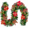 9 Ft Prelit Christmas Garland Decorations With 100 Lights Timer 5 Poinsettias 8 Modes 4 Xmas Balls 18 Pinecones Needles 198 Red Berries Battery Operated Christmas Decoration Indoor Home