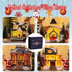 MGTHDS Christmas Village Sets 12PCS, Christmas Village Houses With LED Light, Christmas Village Collectible Buildings Home Decor Xmas Gifts -Department 56 Shop 61UNB34QlzL
