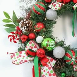WBHome Pre-lit 24 Inch Artificial Christmas Wreath, Elf Green & Red Lighted Wreath With 35 LED Lights For Indoor Outdoor Front Door Window Xmas Decor Holiday Decorations, Battery Operated -Department 56 Shop 61V7dAJxp5L
