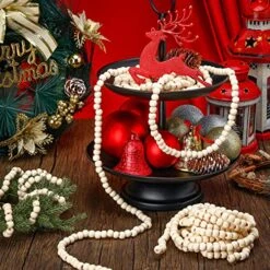 WILLBOND 3 Pieces 29.5 Feet Christmas Wooden Bead Garland Vintage Christmas Tree Bead Garland Round Bead Wreath For Christmas And Holiday Decorations (Beige) -Department 56 Shop 61Wmj6hHoqL