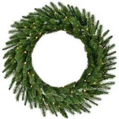 Fraser Hill Farm 36-in. Green Fir Wreath Warm White LED Lights | Battery Operated | Festive Christmas Holiday Decorations | Indoor Hanging Decor For Doors, Fireplace Mantels | FFGF036WR-5GR