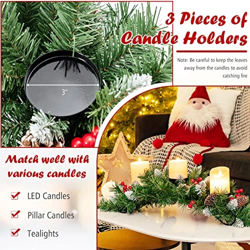 GOFLAME Christmas Table Centerpiece Decoration With 3 Candle Holders, Holiday Candelabrum With Pine Cones, Berry Clusters, Snowy Leaves, Christmas Tealight Candle Holder For Dining Table, Fireplace 5 GOFLAME Christmas Table Centerpiece Decoration With 3 Candle Holders, Holiday Candelabrum With Pine Cones, Berry Clusters, Snowy Leaves, Christmas Tealight Candle Holder For Dining Table, Fireplace - Image 5