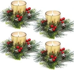 Christmas Candle Ring, Red Berry And Pinecone Xmas Candle Ring Wreath With Gold Candle Holders For Table Party 4 Pieces -Department 56 Shop 61YpdESJXOL. AC