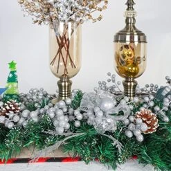 Silver Berry Garland Christmas Decoration -7.8ft Artificial Red Berry Garland With Bendable Stems For Holiday Fireplace Stairs Table Decorations -Department 56 Shop 61Zth3lV5mL