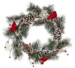 Worth Imports Snowy Cardinals & Snowflakes 22" Pine Wreath W/Cardinals On Natural Twig Base