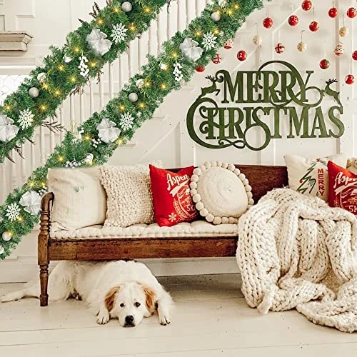 FUNPENY 9 FT Artificial Christmas Garland, Pre-Lit 50 LED Battery Operated Lighted Silver Berries Snowflake Xmas Garland With 8 Modes For Indoor Holiday Door Home Decorations 3 FUNPENY 9 FT Artificial Christmas Garland, Pre-Lit 50 LED Battery Operated Lighted Silver Berries Snowflake Xmas Garland With 8 Modes For Indoor Holiday Door Home Decorations - Image 3