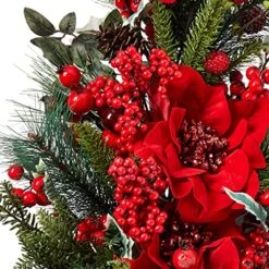 Nearly Natural 4656 Poinsettia Teardrop Wreath, Red/Green -Department 56 Shop 61fJzFkfQrS
