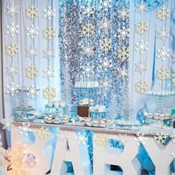 Winter Christmas Snowflake Hanging Decorations, Glitter Silver White Champagne Snowflakes Hanging Garland Christmas Party Decorations For Winter Wonderland Boys Girls Birthday Party Decorations -Department 56 Shop 61fNn3Uq6wL