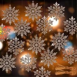 RECUTMS 40Pcs Plastic Snowflake Ornaments Christmas Glitter Snowflakes Hanging Crafts For Wedding Birthday Home Xmas Tree Window Door Accessories,4 Inches,2 Pattern (Champagne) -Department 56 Shop 61h 2GNVO2L. AC
