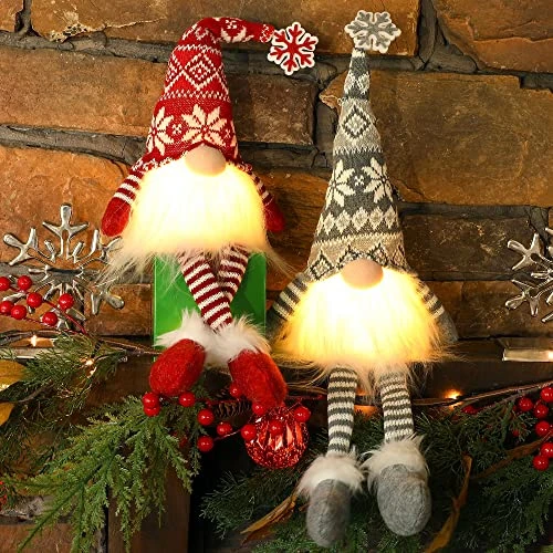 Juegoal 2 Pack Lighted Christmas Gnomes With Dangling Legs, 19.5Inch Handmade Plush Scandinavian Swedish Tomte, Light Up Elf Toy Holiday Present, Battery Operated Winter Tabletop Christmas Decorations 4 Juegoal 2 Pack Lighted Christmas Gnomes With Dangling Legs, 19.5Inch Handmade Plush Scandinavian Swedish Tomte, Light Up Elf Toy Holiday Present, Battery Operated Winter Tabletop Christmas Decorations - Image 4