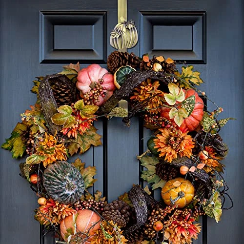 Fovths Metal Wreath Hanger 14.5 Inches Wreath Hook With Pumpkin Interchangeable Icons Wreath Hanger For Front Door Metal Wreath Hook Thanksgiving Autumn Christmas Decorations (Green Bronze, Pumpkin) 4 Fovths Metal Wreath Hanger 14.5 Inches Wreath Hook With Pumpkin Interchangeable Icons Wreath Hanger For Front Door Metal Wreath Hook Thanksgiving Autumn Christmas Decorations (Green Bronze, Pumpkin) - Image 4