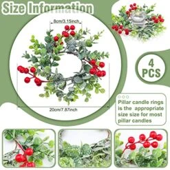 Christmas Candle Garland Simulation Colored Berry Candle Garland Xmas Wreath Candle Holder Mini Candle Ring For Wedding Party Living Room Dining Table Closet Decoration (Red Berry Style, 4 Pieces) -Department 56 Shop 61iDL7M5ymL