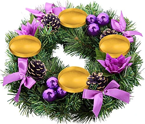 Purple Ribbon Advent Wreath Ring Candle Holder For Pillar Advent Candles - Large Size - Christmas Advent Wreaths Candleholder Stand - Advent Candle Decor - Advent Gifts 2 Purple Ribbon Advent Wreath Ring Candle Holder For Pillar Advent Candles - Large Size - Christmas Advent Wreaths Candleholder Stand - Advent Candle Decor - Advent Gifts - Image 2