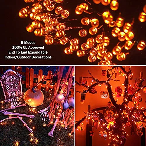 Halloween Outdoor String Lights Decorations - 25m/82ft 220 LEDs 8 Modes Function End-to-End Extendable Plug In Waterproof Fairy Lights For Christmas/Thanksgiving Day/Wedding/Patio/Home/Indoor - Orange 3 Halloween Outdoor String Lights Decorations - 25m/82ft 220 LEDs 8 Modes Function End-to-End Extendable Plug In Waterproof Fairy Lights For Christmas/Thanksgiving Day/Wedding/Patio/Home/Indoor - Orange - Image 3