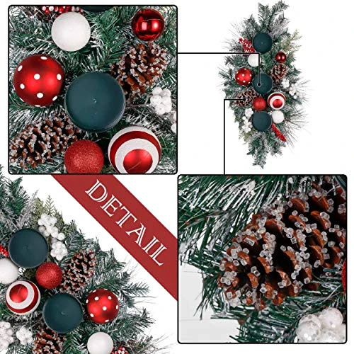 V&M VALERY MADELYN 30 Inch Traditional Red White Christmas Candle Holder With Berry Pine Cone And Ball Ornaments, Candle Holders Candelabrum Centerpiece For Tabletop Xmas Decor(Excluded Candles) 4 V&M VALERY MADELYN 30 Inch Traditional Red White Christmas Candle Holder With Berry Pine Cone And Ball Ornaments, Candle Holders Candelabrum Centerpiece For Tabletop Xmas Decor(Excluded Candles) - Image 4