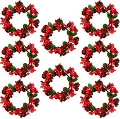 Halatool Christmas Candle Rings For Pillars, 8Pcs 2.7inches Candle Ring Rustic Candle Holders Artificial Berry And Pinecones Candle Rings Wreaths For Christmas Holiday Party Dining Table Decoration -Department 56 Shop 61lb2xKa9NL. AC