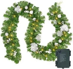 FUNPENY 9 FT Artificial Christmas Garland, Pre-Lit 50 LED Battery Operated Lighted Silver Berries Snowflake Xmas Garland With 8 Modes For Indoor Holiday Door Home Decorations 13 FUNPENY 9 FT Artificial Christmas Garland, Pre-Lit 50 LED Battery Operated Lighted Silver Berries Snowflake Xmas Garland With 8 Modes For Indoor Holiday Door Home Decorations -Department 56 Shop 61ljNKCKL. AC