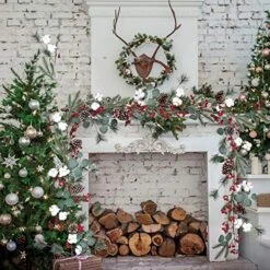 Artiflr 6FT Pine Christmas Garland With Berries Pinecones Spruce Eucalyptus Leaves Cotton Balls Winter Greenery Garland, Artificail Berry Garland For Holiday Fireplace Table Runner Centerpiece Decor -Department 56 Shop 61mDph88OHL