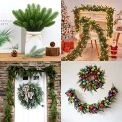 RIFNY 45 Packs Christmas Artificial Green Pine Needles 10 Inch Christmas Floral Picks Artificial Pine Branches For DIY Garland Wreath Crafts Christmas Tree Gift Wrap Home Garden Decoration -Department 56 Shop 61pAguu0yfL