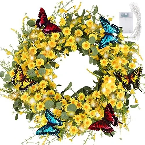 6FT Artificial Daisy Garland, Fake Flowers Eucalyptus Greenery And Mixed Flowers Vines With Butterflies And Light String, Spring/Summer Front Door Garland For Wedding Home Wall Indoor Front Door Decor 7 6FT Artificial Daisy Garland, Fake Flowers Eucalyptus Greenery And Mixed Flowers Vines With Butterflies And Light String, Spring/Summer Front Door Garland For Wedding Home Wall Indoor Front Door Decor - Image 7