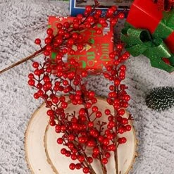 Winemana 5 Pcs 19" Christmas Red Berries Stems, Picks Christmas Tree Decoration, Artificial Christmas Red Berry For DIY Crafts Wreath Garland Christmas Ornaments Vase Decor -Department 56 Shop 61pWK0ACtJL