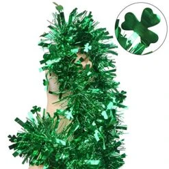 CCINEE 33FT St.Patrick's Day Tinsel Garland,Shamrock Clover Green Metallic Garland For Irish Party Home Decoration