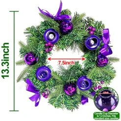 [ Safety Fire Retardant ] Purple Christmas Advent Wreath Decoration 4 Advent Candle Holder 4 Ribbon Bows Balls Berries Stems Realistic Feel Christmas Decor Centerpiece Church Home Holiday(No Candles)