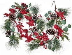 Lvydec Christmas Pine Garland Decoration, 6.7ft Eucalyptus Christmas Garland With Red Berry Pine Cone Cotton Boll And Eucalyptus Leaves For Holiday Mantel Fireplace Table Centerpiece -Department 56 Shop 61rwyZzdYZL. AC