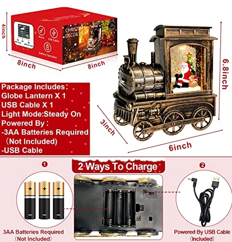 Musical Lighted Christmas Train Snow Globe Lantern Decor, Santa Claus Bear 8 Songs Timer USB Or Battery Operated Xmas Water Lantern Glitter Snow Globe Christmas Decoration Home Indoor Birthday Gift 4 Musical Lighted Christmas Train Snow Globe Lantern Decor, Santa Claus Bear 8 Songs Timer USB Or Battery Operated Xmas Water Lantern Glitter Snow Globe Christmas Decoration Home Indoor Birthday Gift - Image 4