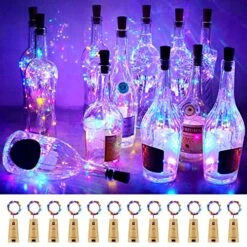 Aluan Wine Bottle Lights With Cork, 12 Pack 20 LED 6.6ft Silver Wire Cork String Lights Battery Operated Mini Fairy Lights For Party Christmas Festival Decoration, Multicolor