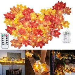 Christmas Lights, 20 Ft 40 LED Fall Leaves Garland With Lights, Waterproof Fall Lights Battery Operated With 8 Modes For Party Indoor Outdoor Thanksgiving Christmas Decorations Fall Decor