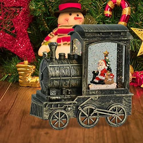 Eldnacele Lighted Musical Christmas Train Snow Globe Lantern With Santa, Battery Operated Water Glittering Lantern With Music And 6H Timer Christmas Table Centerpiece Decoration And Gift 4 Eldnacele Lighted Musical Christmas Train Snow Globe Lantern With Santa, Battery Operated Water Glittering Lantern With Music And 6H Timer Christmas Table Centerpiece Decoration And Gift - Image 4