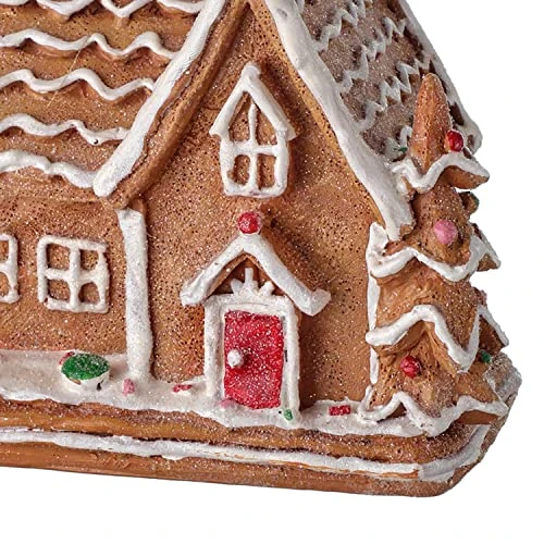 RIBC Set Of 3 Gingerbread Candy Houses In Clay Dough Resin With Frosted Snow LooK, 5 To 6 Inches Tall, Christmas Village Decor, Brown White 2 RIBC Set Of 3 Gingerbread Candy Houses In Clay Dough Resin With Frosted Snow LooK, 5 To 6 Inches Tall, Christmas Village Decor, Brown White - Image 2