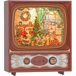 Christmas Snow Globes, Santa Decorating Retro Style TV Lantern, Spinning Television Box Snow Globe With Light And Music, Battery Operated And USB Powered, Christmas Home Decorations